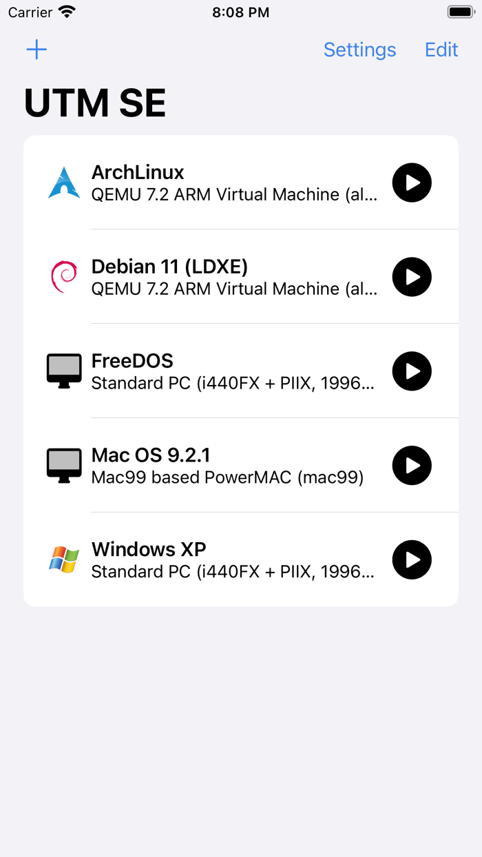 UTM SE Retro PC emulator