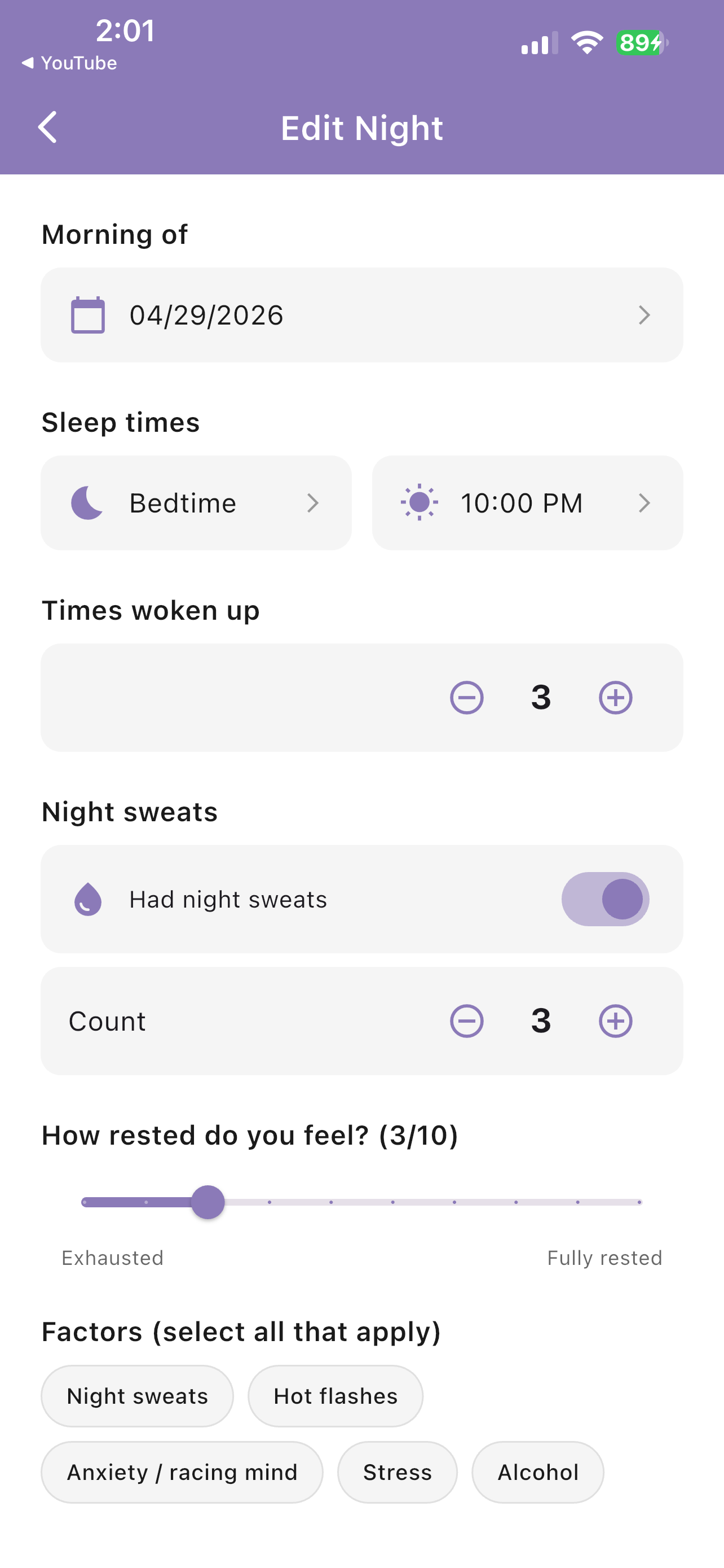 Menopause sleep journal screenshot 5