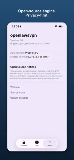 Скриншот OpenLawsVPN Client на iPhone 4