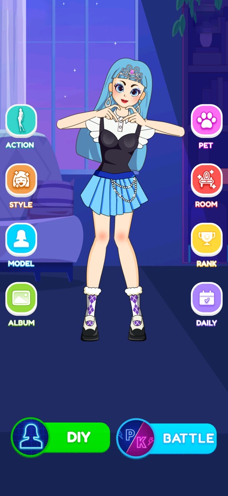 Star Style: Left Right Fashion - The main screen features a comprehensive customization menu for styling options, alongside intuitive dual mode selection for engaging in DIY or PK Battles.
