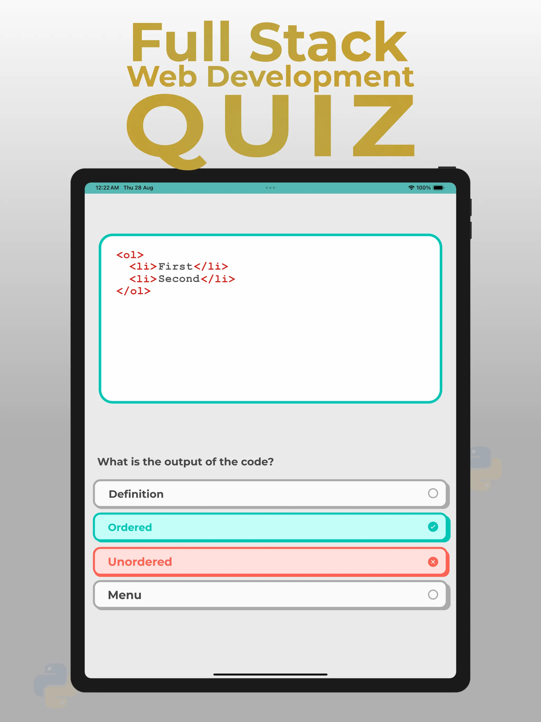 #9. Full Stack Web Develop Quiz (iOS) Ved: Shameel Abid