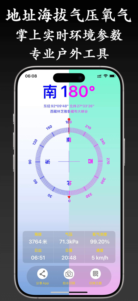 极简指南针-实时海拔测量仪经纬度拍水印气压高度氧气浓度工具仪 screenshot 3