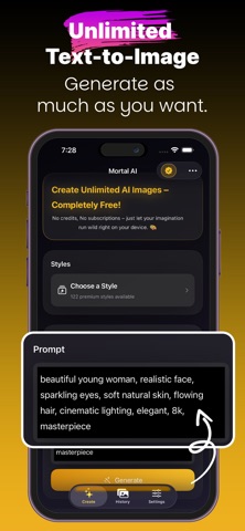 Mortal AI : AI Image Generator iPhone screenshot
