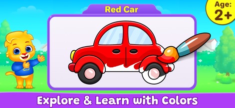 Colors & Shapes - Learn Color - See how the app allows children to engage in digital 'painting' activities, such as coloring a red car with an interactive paintbrush.