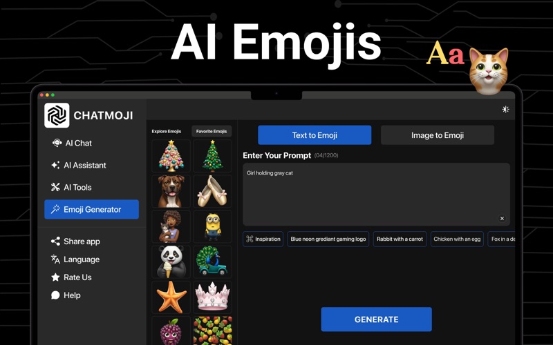 AI Chat Bot & Emoji Generator Screenshot