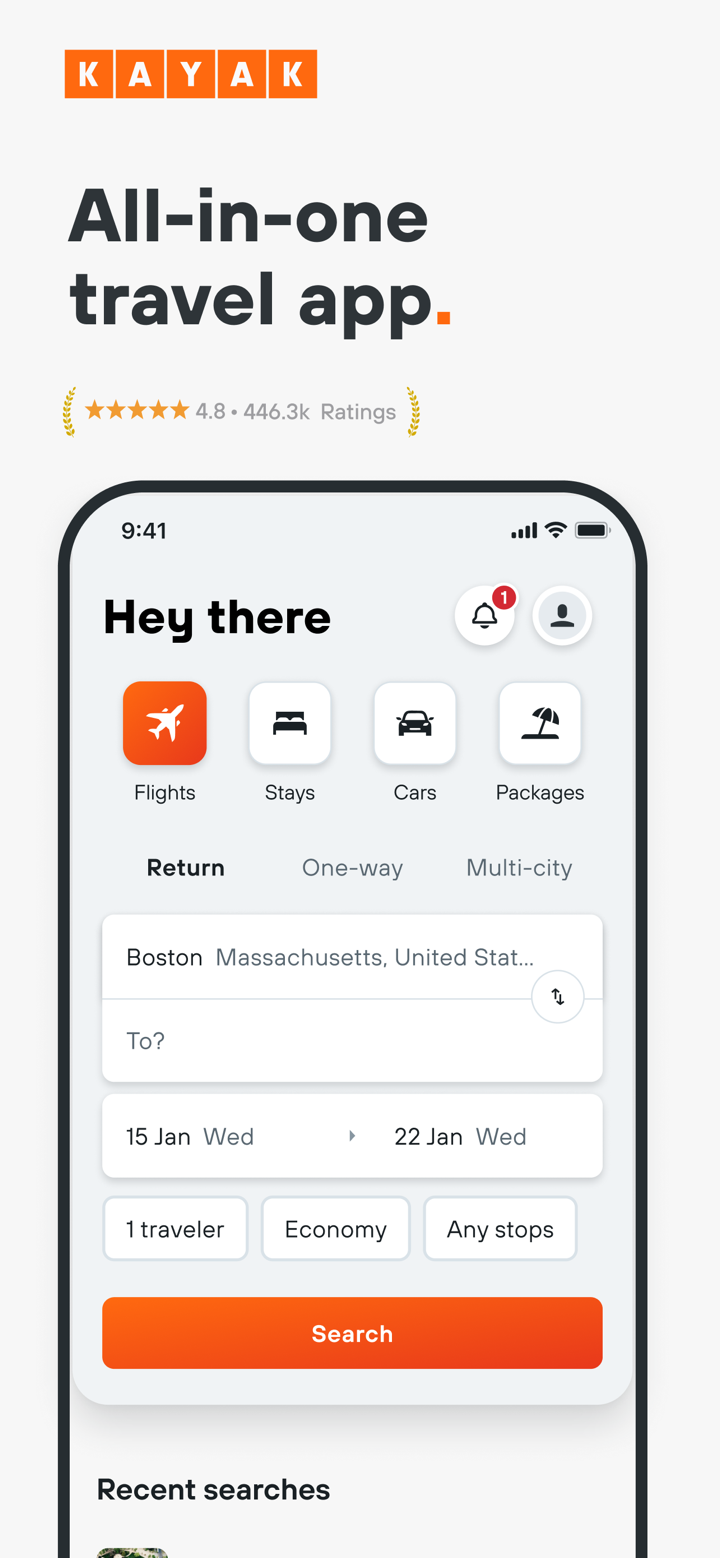 KAYAK: Flights, Hotels & Cars screenshot 1