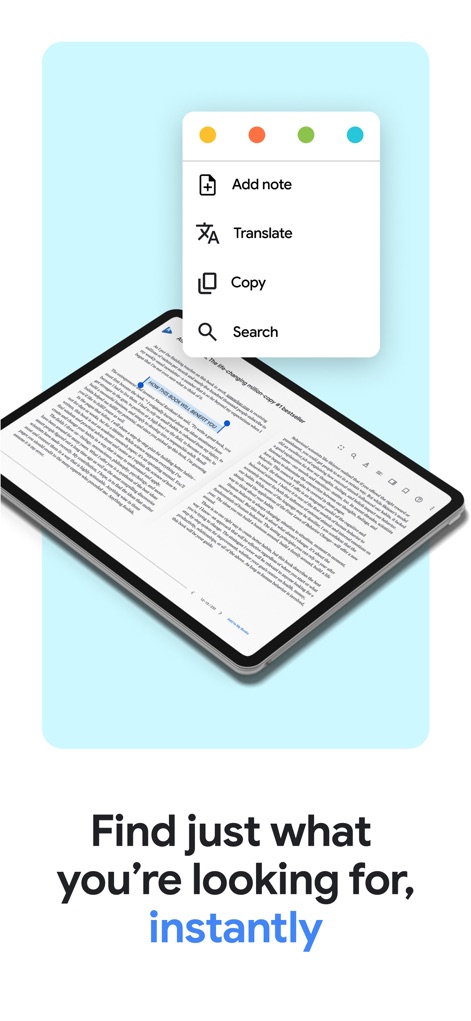 Google Play Books & Audiobooks - L'application enrichit l'expérience de lecture avec des outils contextuels avancés tels que la prise de notes et la recherche instantanée, facilitant l'interaction avec le texte.