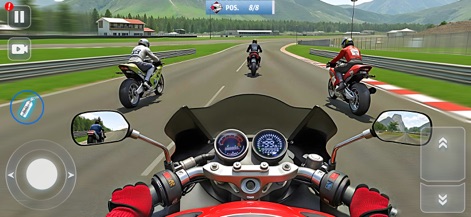 GT Bike Racing Motorcycle Game - Spieler tauchen tief in das Renngeschehen ein mit einer immersiven First-Person-Ansicht vom Cockpit und einem übersichtlichen digitalen Armaturenbrett, das alle wichtigen Fahrdaten anzeigt.