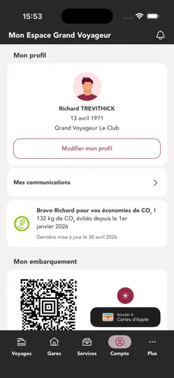 Capture d'écran de TGV INOUI PRO sur iPhone 6