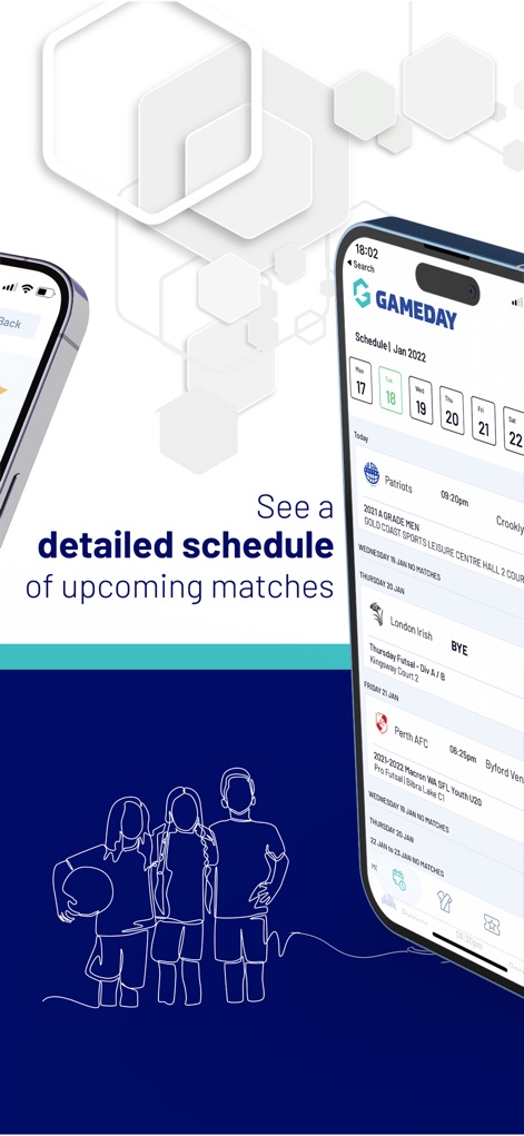GameDay App - Die App bietet einen umfassenden Überblick über bevorstehende Spiele mit einer übersichtlichen Kalenderansicht und detaillierten Informationen zu Datum und Uhrzeit der einzelnen Begegnungen.