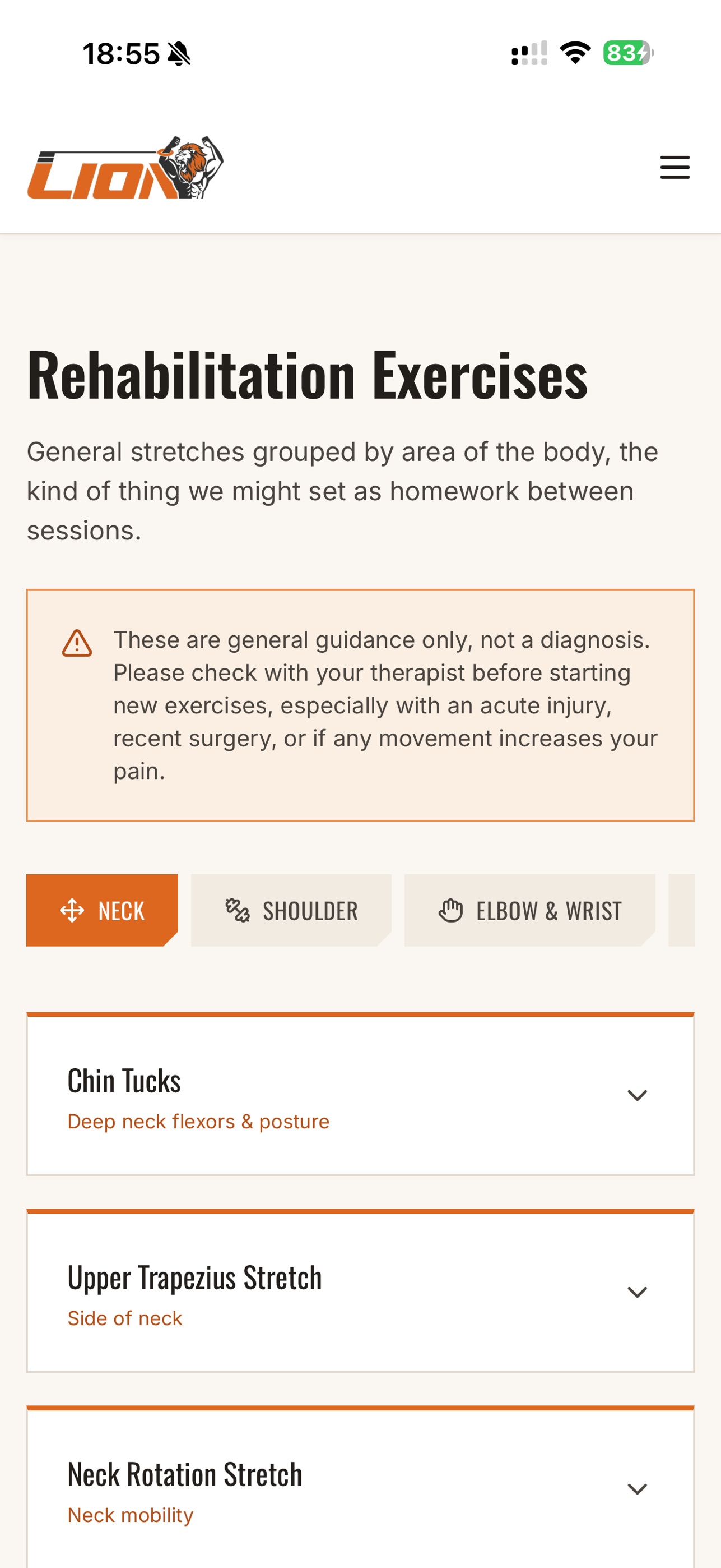 Screenshot 1 of Lion Sports Therapy