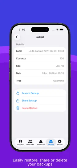 Capture d'écran de Clean My Contacts sur iPhone 5