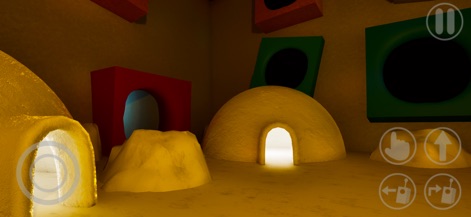 Garten of Banban 0 - Esta imagem revela um ambiente de jogo com túneis curvos e blocos coloridos, destacando um brilho enigmático que convida à exploração.