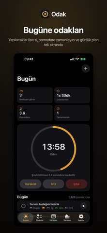 Odak: Yapılacaklar & Pomodoro iPhone screenshot