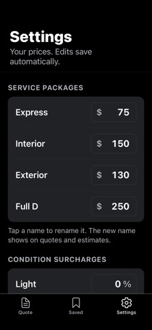 Auto Detailing Quote Maker iPhone screenshot