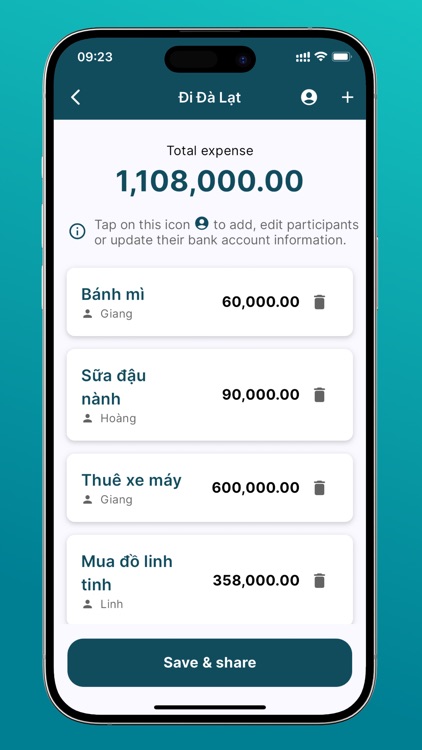 Bill Share for trips & events