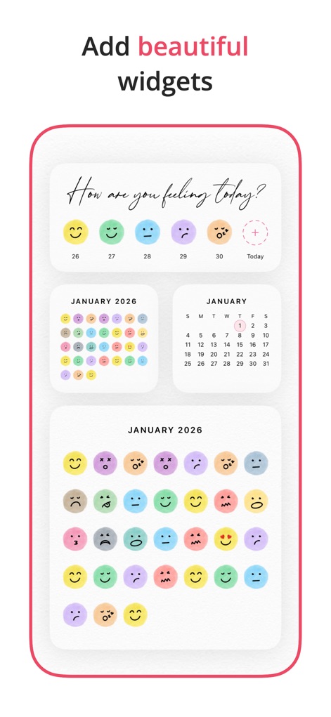 2026 Planner & Agenda - Floret - Explore the variety of beautiful widgets for tracking daily mood check-ins and accessing a clear monthly calendar overview.