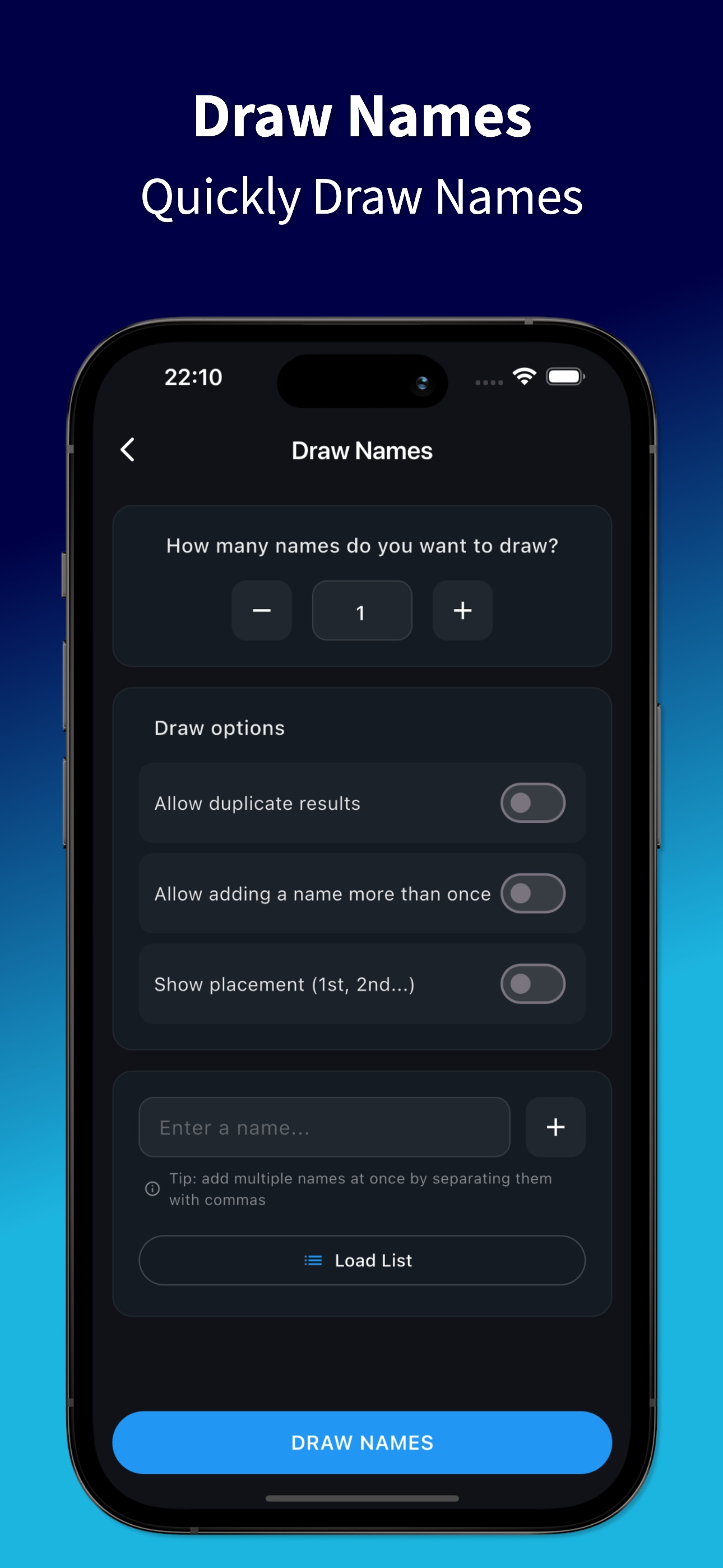 Raffle: Draw Numbers and Names