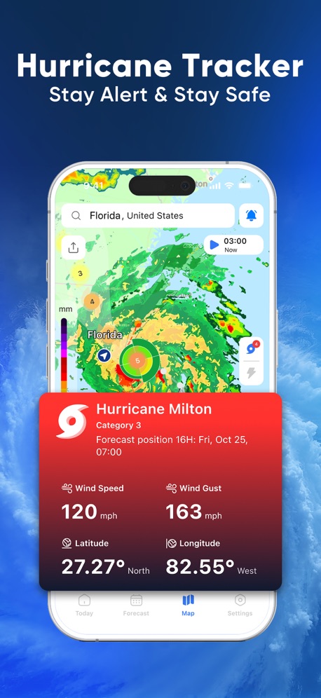 NOAA Weather Radar Live Map App Store screenshot 2, headline “Hurricane Tracker”. Leads with a feature.