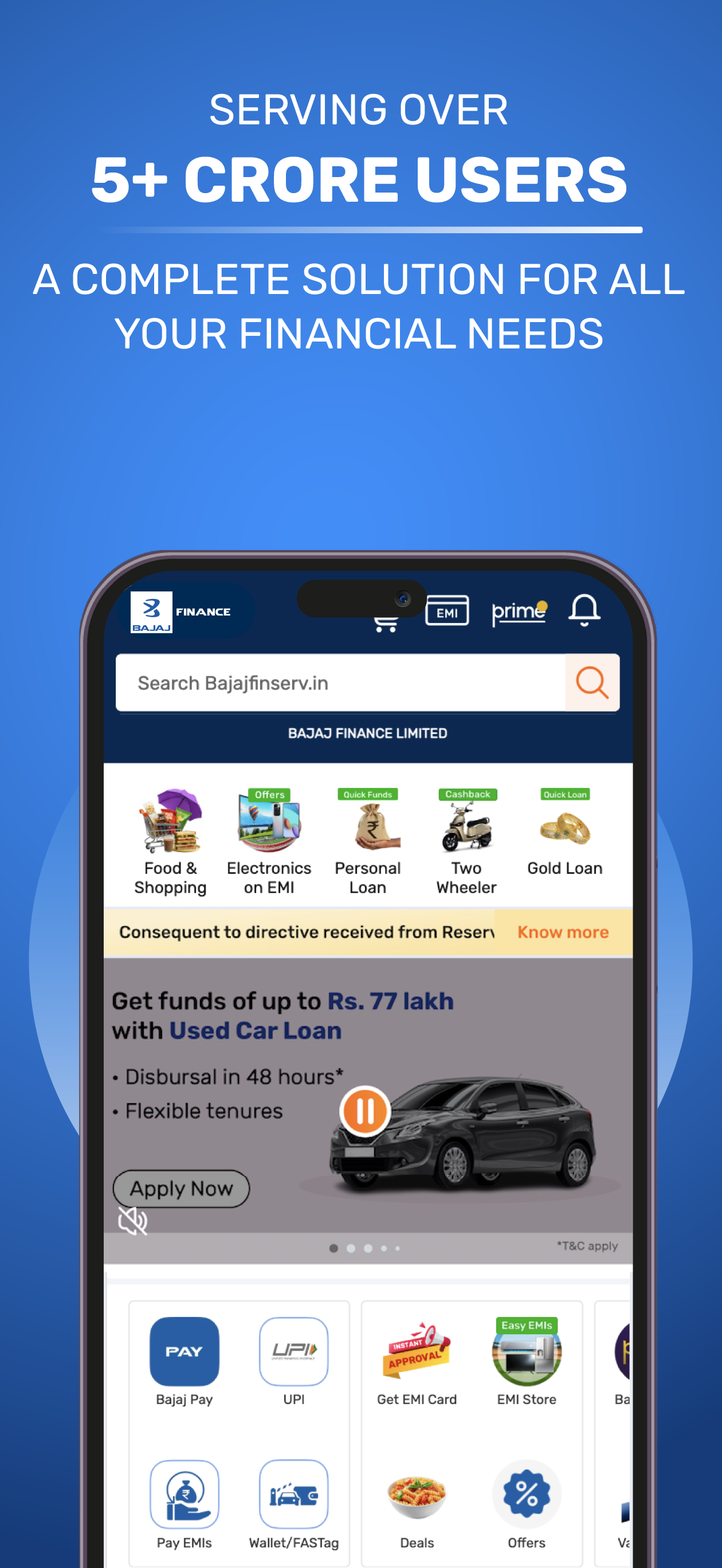 Bajaj Finserv Loans, UPI & FD