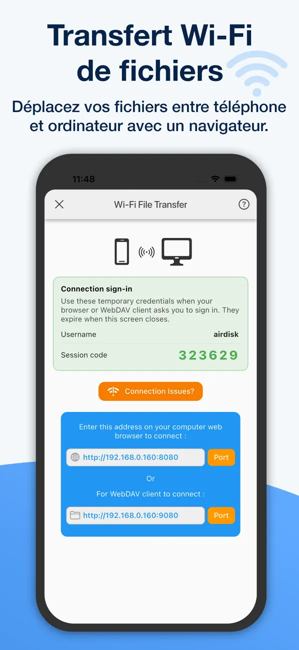 Screenshot #1 pour AirDisk: Transfert de fichiers