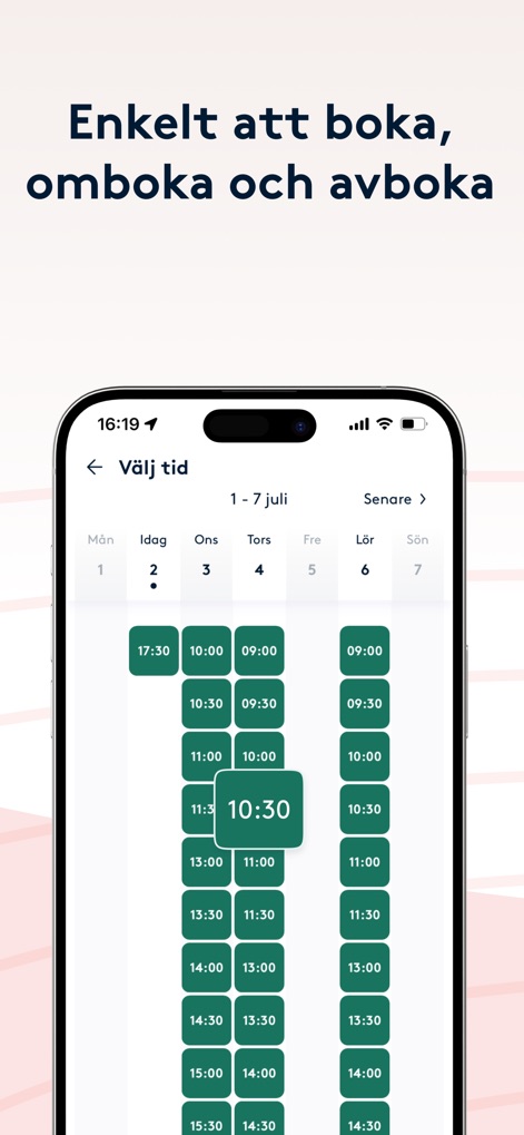 Bokadirekt: Skönhet & Hälsa - The app provides a clear calendar interface for selecting available time slots and modifying existing appointments with ease.