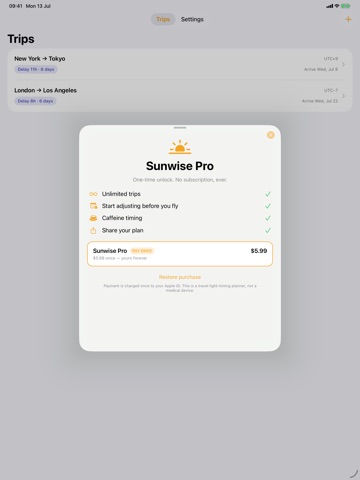Sunwise – Jet Lag Planner iPad screenshot