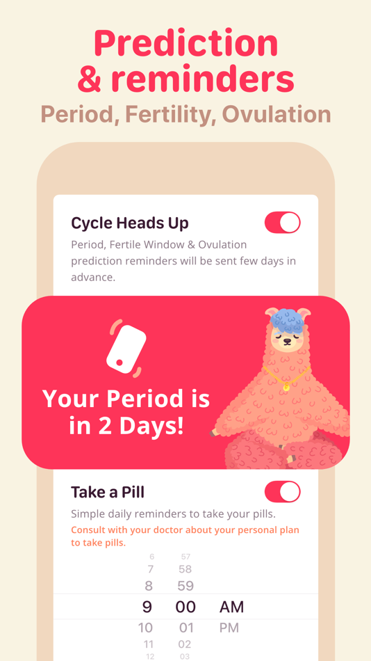#5. My period calendar Pinkllama (iOS) 게시자: Llama Luna Apps