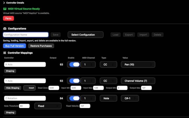MIDI*Haptics screenshot