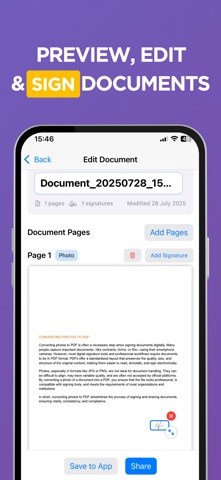 Photos to PDF, PDF Signature iPhone screenshot