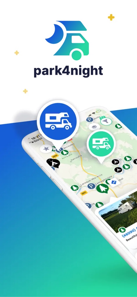 park4night - Discover ideal parking and service spots as the app's interactive map highlights countless RV location pins for easy navigation.
