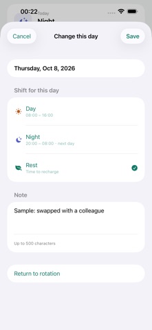 ShiftFlow: Rotation Calendar iPhone screenshot