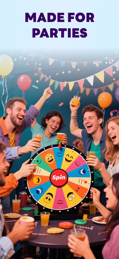 Spin Wheel - Random Pick - Observe the app's capability to transform gatherings with a vibrant, emoji-filled spin wheel and a lively party atmosphere.