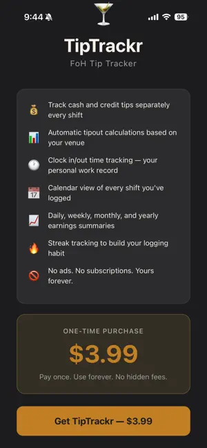 TipTrackr: FoH Tip Tracking screenshot 1