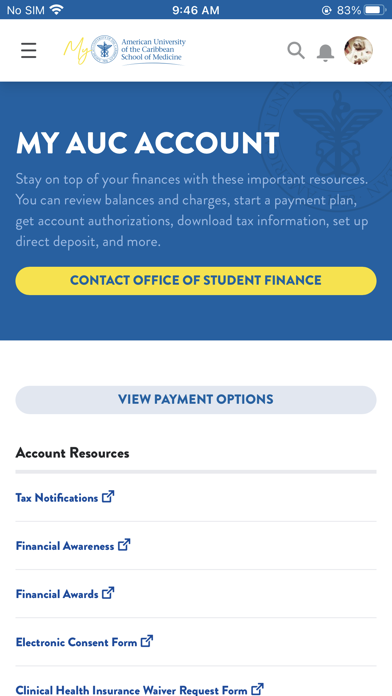 My AUC Med: Student Portal Screenshot