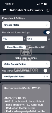 HAK Cable Size Estimator Screenshot 3 of 8