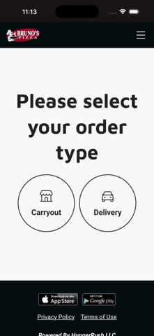 Bruno’s Pizza app screenshot