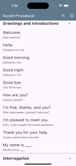 Kazakh Phrasebook screenshot 2