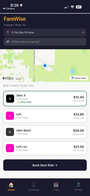 FareWise: Rideshare Compare screenshot 1