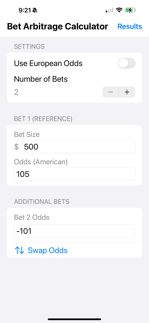 Bet Arbitrage Calculator screenshot 1