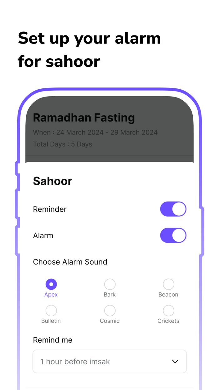 Muslim Fasting Calendar Alarm