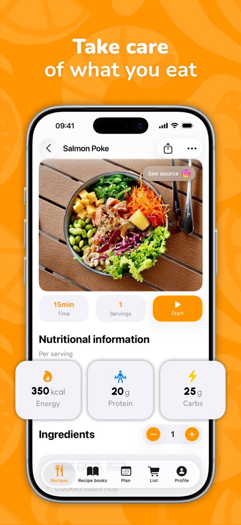 CookNest・Save Your Recipes - This feature delivers comprehensive nutritional data for each recipe, detailing key metrics such as 'Energy (kcal)' and 'Protein (g)' to support dietary goals.