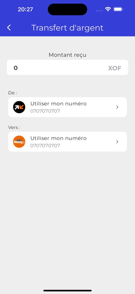 WalliSend - The intuitive layout presents a zero-amount field for users to input their desired transfer sum, with designated 'From' and 'To' sections for sender and recipient details.