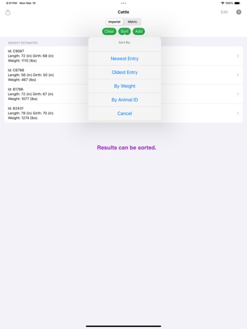 Cattle Weight Estimator iPad screenshot