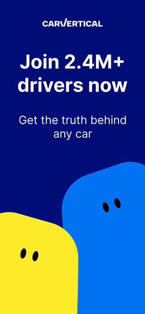 carVertical: Check Car History - This tool emphasizes its broad acceptance by inviting users to "Join 2.4M+ drivers now" and visually represents this network with abstract character shapes.