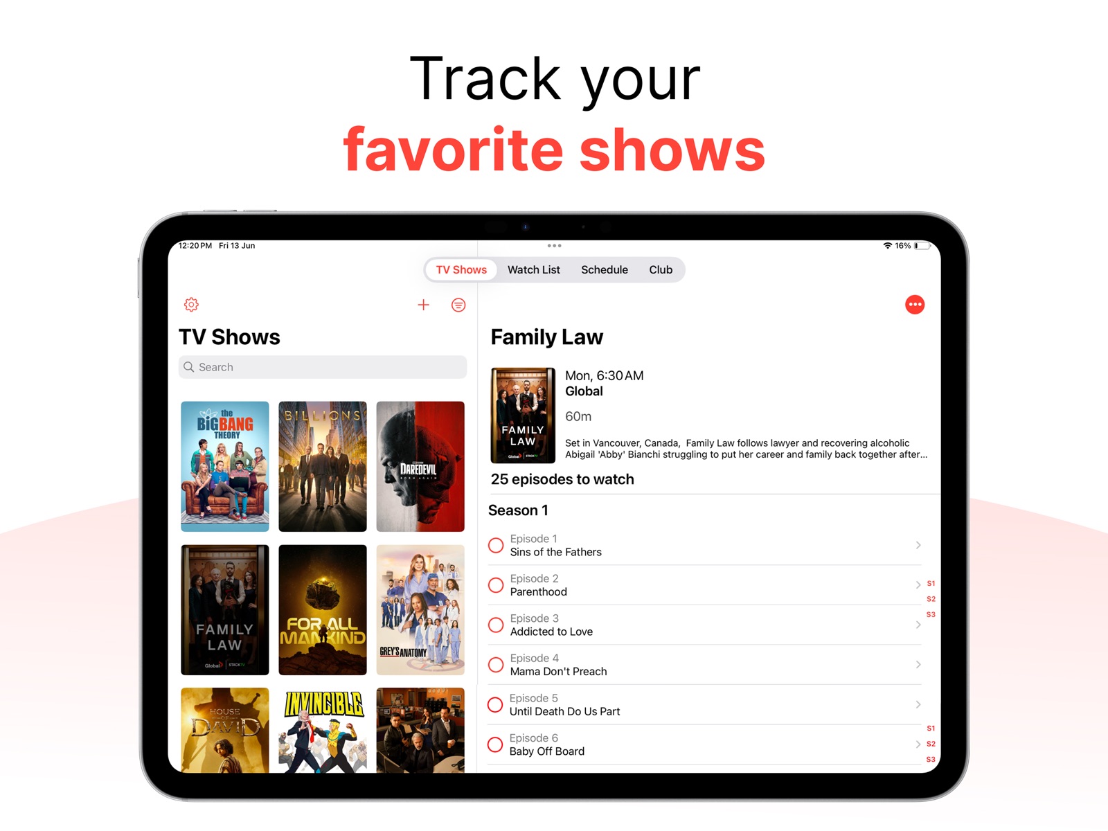 TV Club: Movies & Show Tracker ipad screenshot 1
