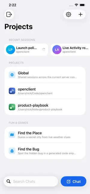 OpenClient for OpenCode iPhone screenshot 2