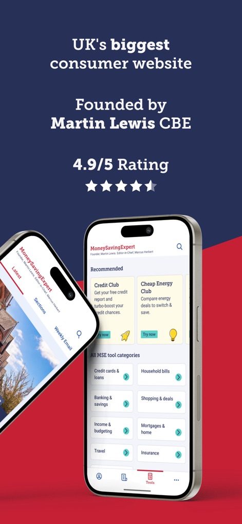 MoneySavingExpert - This app consolidates essential financial tools and popular services like the Credit Club and Cheap Energy Club, alongside clearly categorized financial sections for easy navigation.