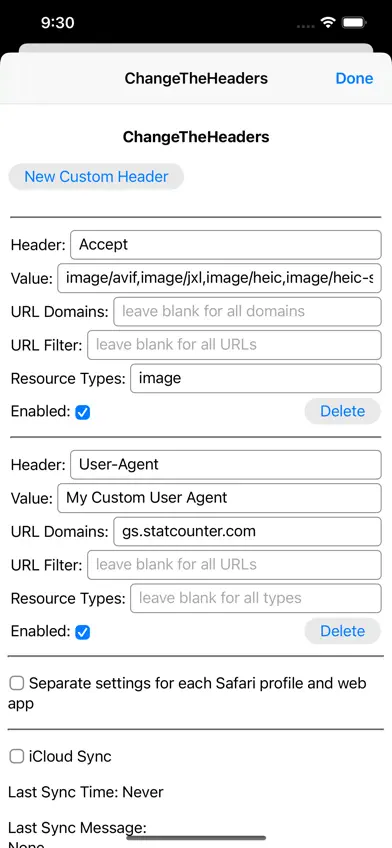 ChangeTheHeaders for Safari screenshot 1