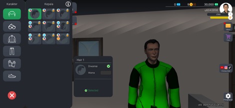 Ojol The Game - A imagem destaca a tela de personalização do personagem, onde os usuários podem selecionar diferentes estilos de cabelo e customizar a aparência do motorista.